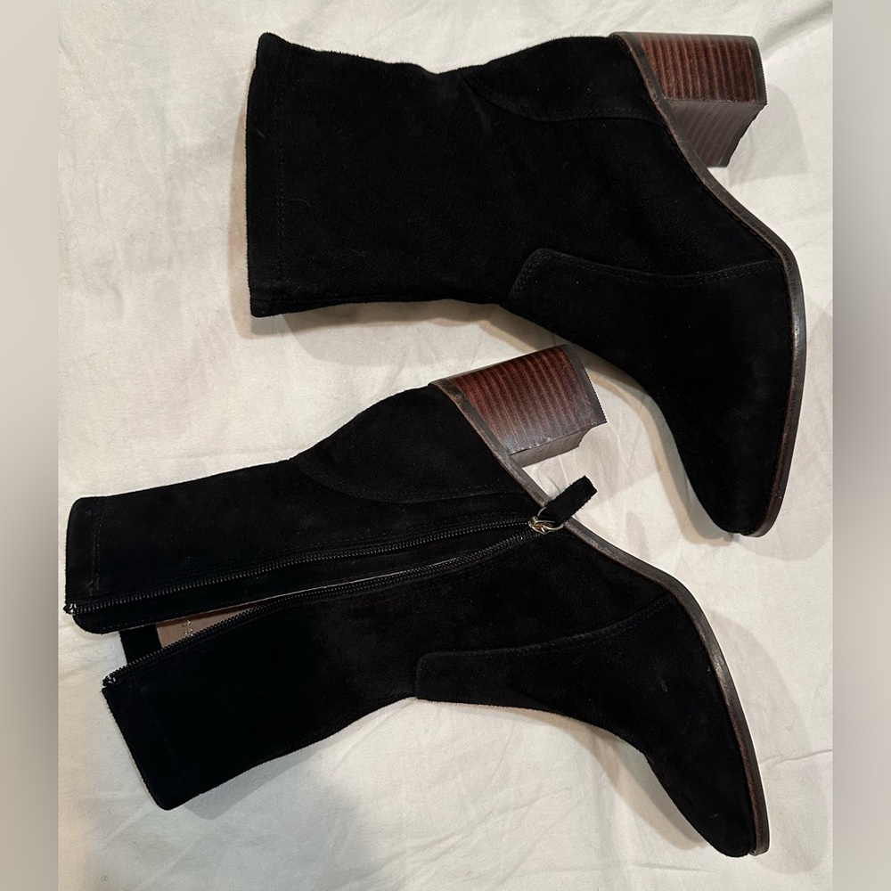JJill Jodie  Women Suede Boots, Black, US Size 8., Stacked Block Heel, Cond. NEW